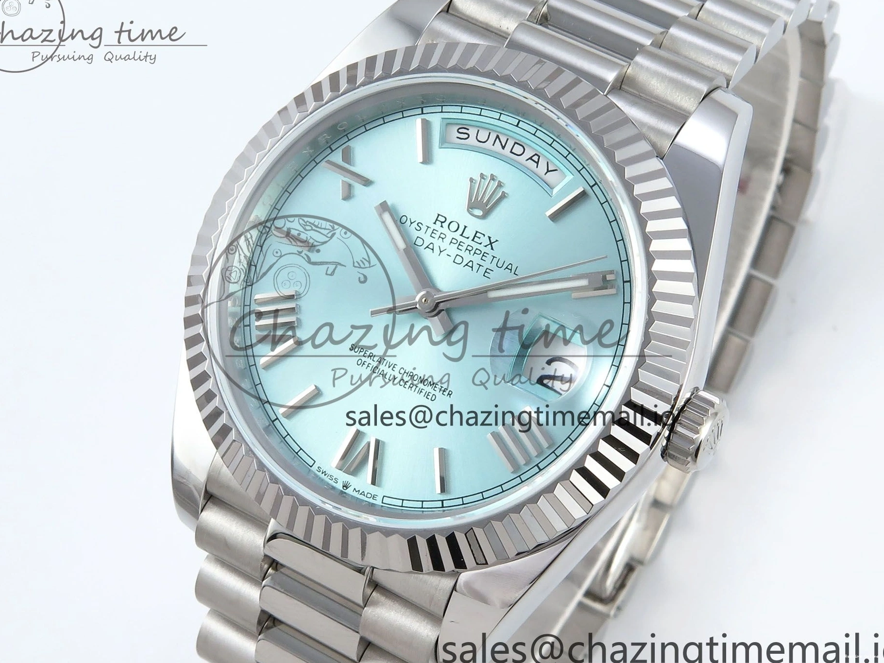 0403 Day Date 128239 36mm SS KF 1:1 Best Edition Tiffany Blue Roman Dial On President Bracelet A2836 (Gain Weight) Durable 639